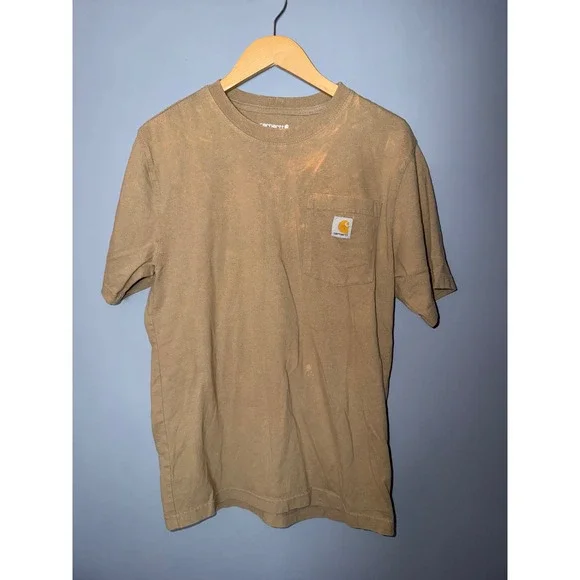 Carhartt Loose Fit Pocket T-Shirt Mens Small Tan Brown Distressed Workwear - Picture 1 of 6